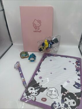 Sanrio Pink Hello Kitty Notebook with Kuromi Purple Notepad & Character Pen Set